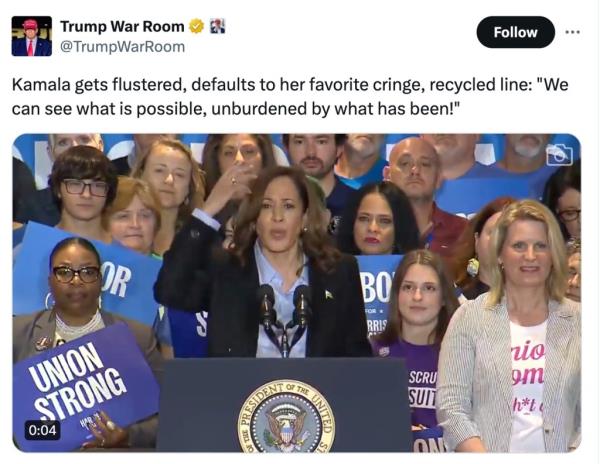 The Democratic presidential candidate, 59, ignited social media after slipping her "unburdened" rallying cry into her speech.